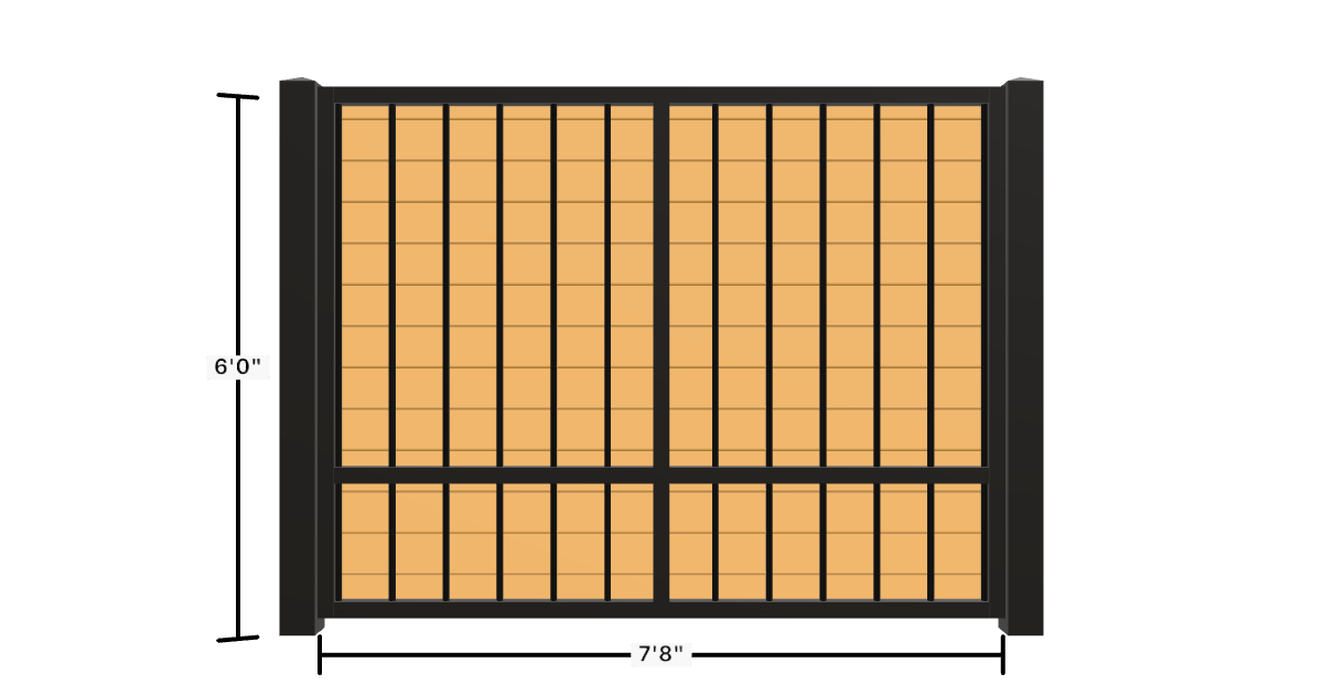 Drawing of the configured Luxury Fence Panel, 7'8" wide × 6'0" high, with dimensions