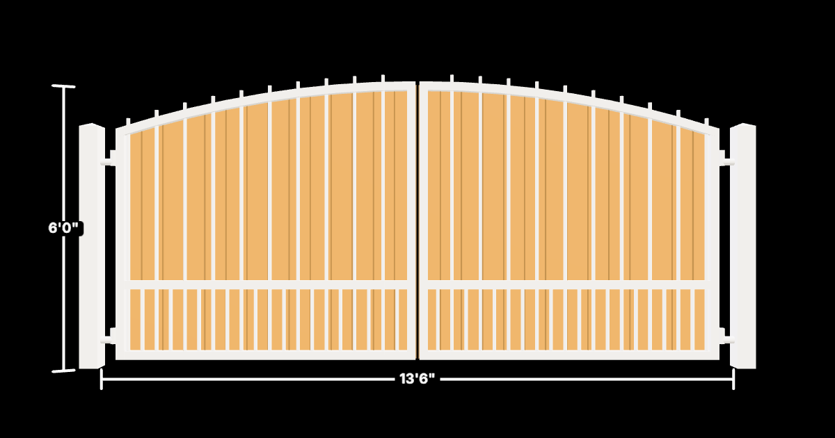 Drawing of the configured Driveway Gate, 13'6" wide × 6'0" high, with dimensions