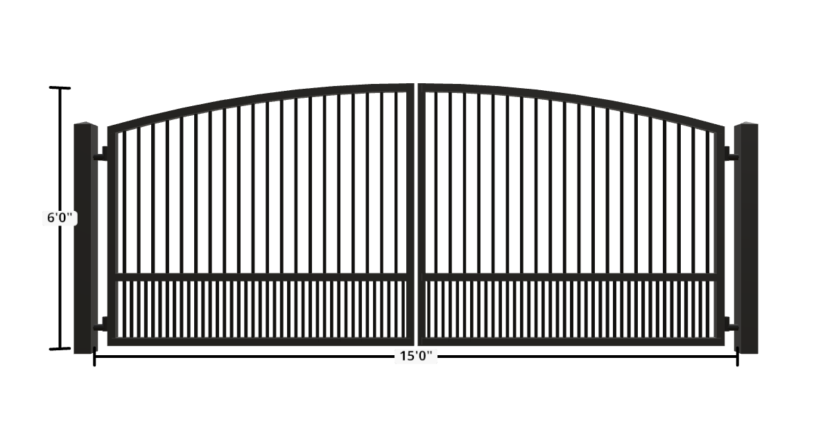 Drawing of the configured Driveway Gate, 15'0" wide × 6'0" high, with dimensions