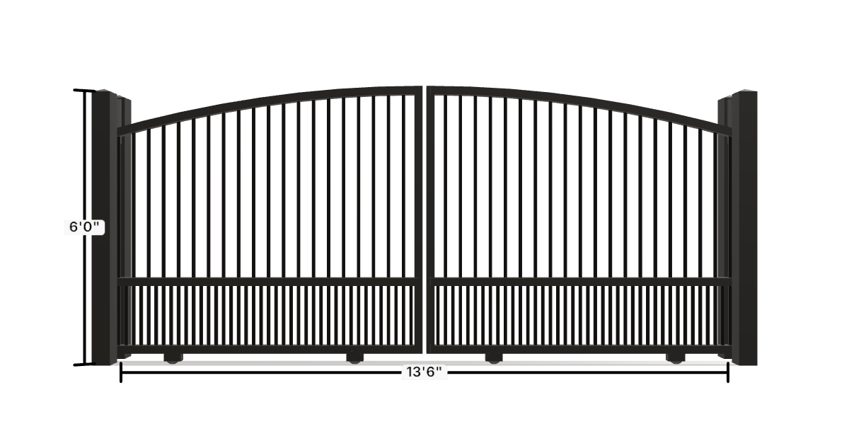 Drawing of the configured Driveway Gate, 13'6" wide × 6'0" high, with dimensions