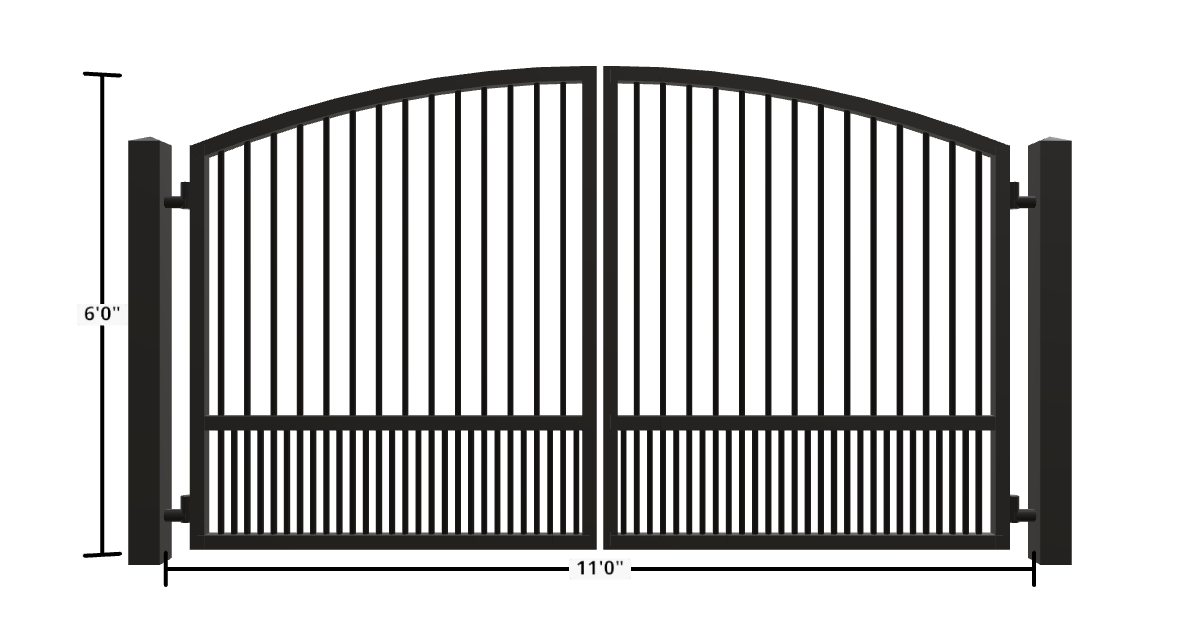Drawing of the configured Driveway Gate, 11'0" wide × 6'0" high, with dimensions