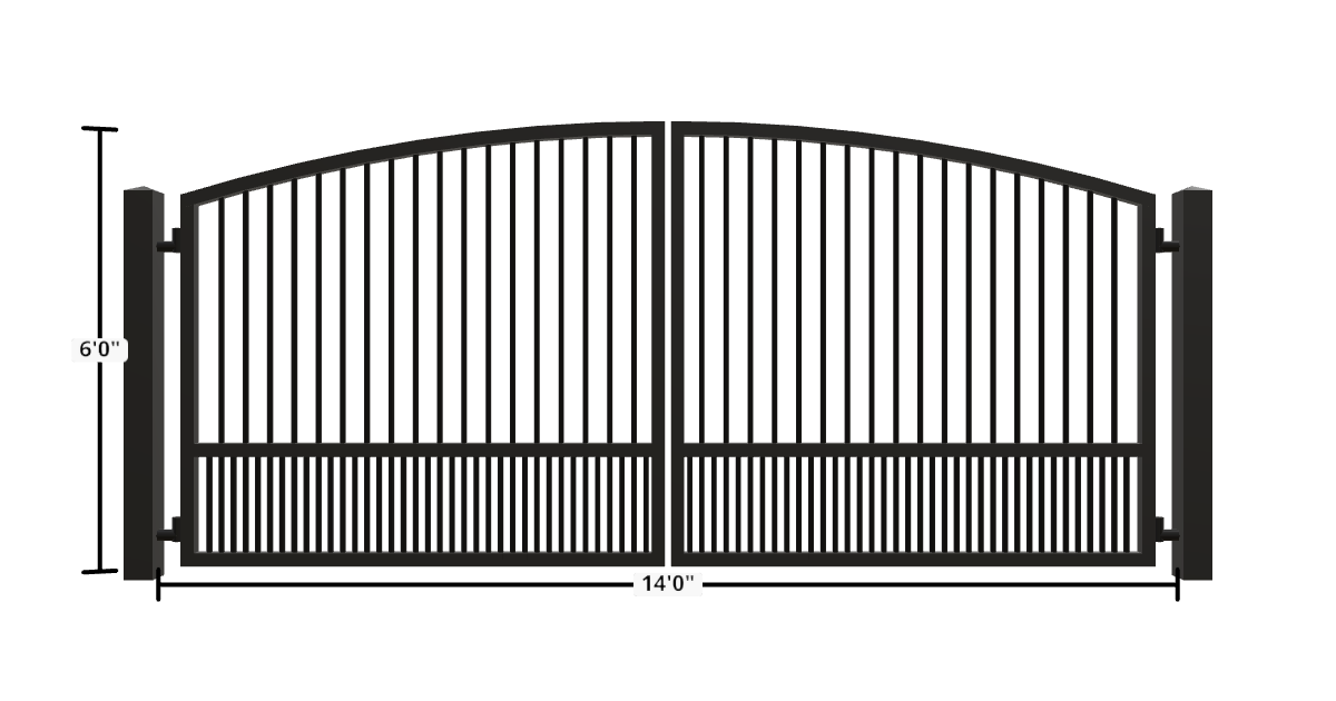 Drawing of the configured Driveway Gate, 14'0" wide × 6'0" high, with dimensions