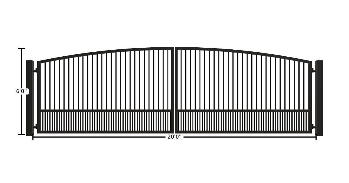 Drawing of the configured Driveway Gate, 20'0" wide × 6'0" high, with dimensions
