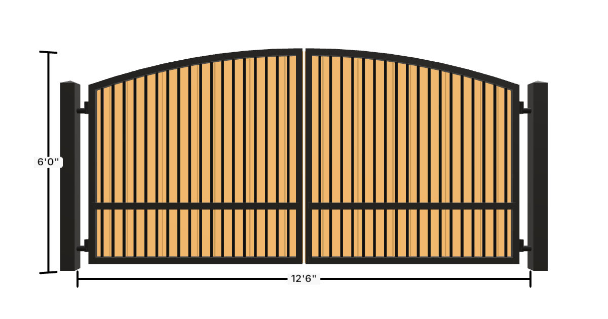 Drawing of the configured Driveway Gate, 12'6" wide × 6'0" high, with dimensions