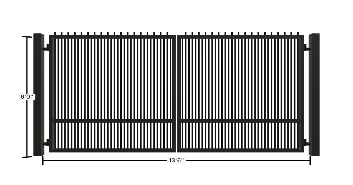 Drawing of the configured Driveway Gate, 13'6" wide × 6'0" high, with dimensions