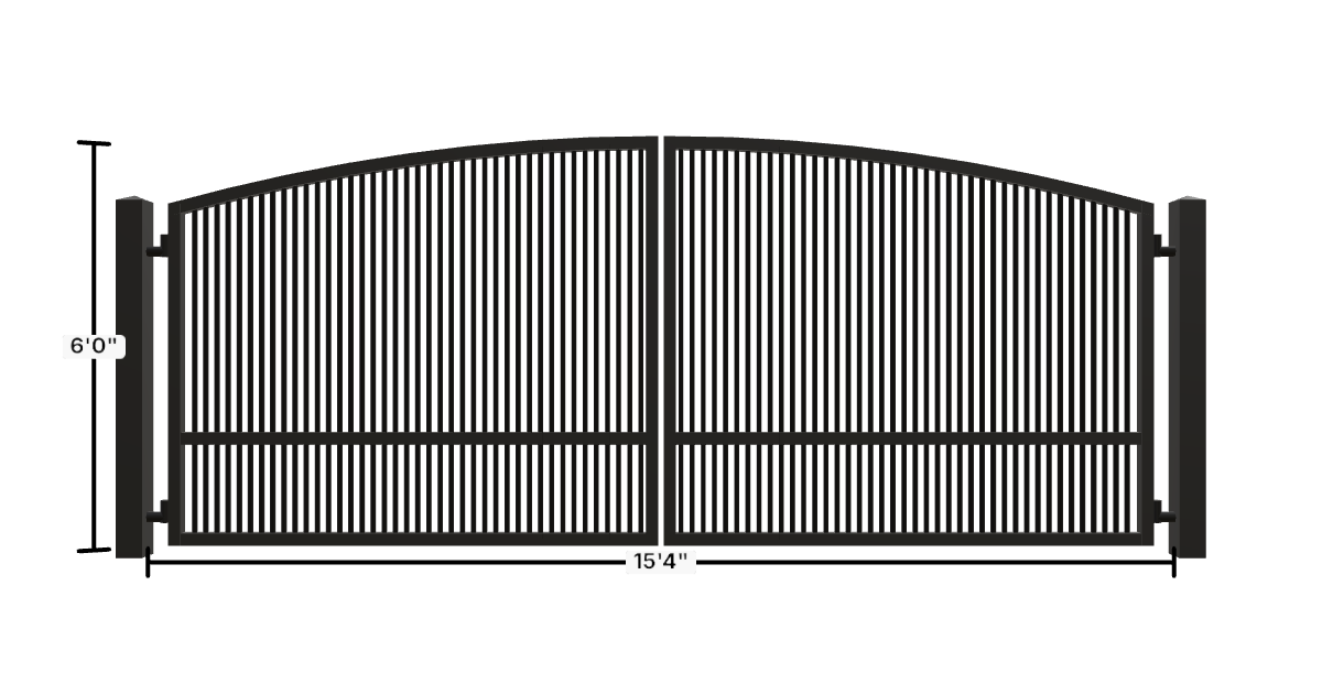 Drawing of the configured Driveway Gate, 15'4" wide × 6'0" high, with dimensions
