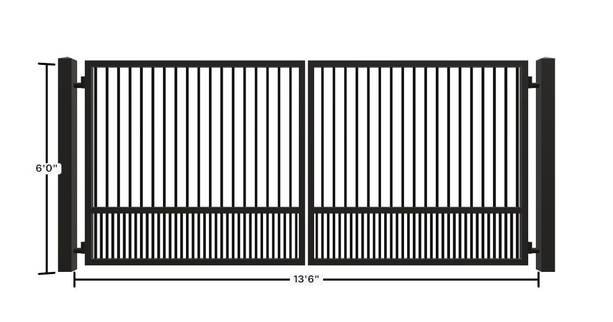 Drawing of the configured Driveway Gate, 13'6" wide × 6'0" high, with dimensions
