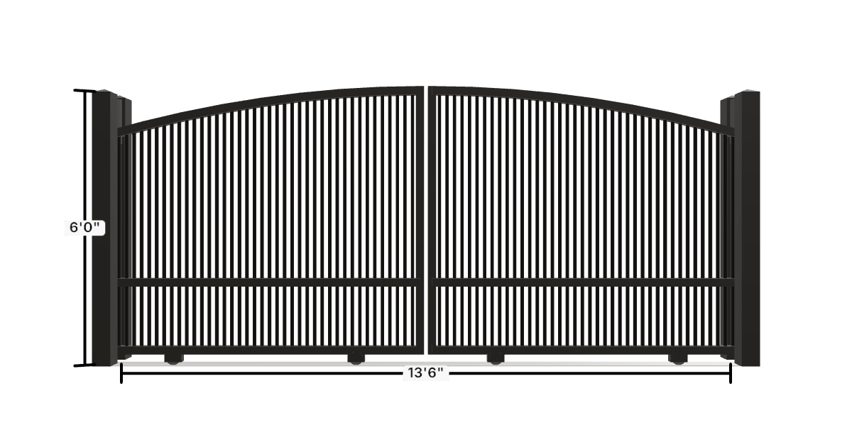Drawing of the configured Driveway Gate, 13'6" wide × 6'0" high, with dimensions