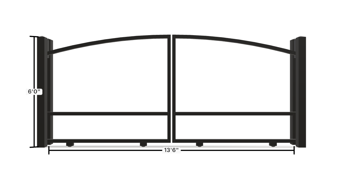 Drawing of the configured Driveway Gate, 13'6" wide × 6'0" high, with dimensions