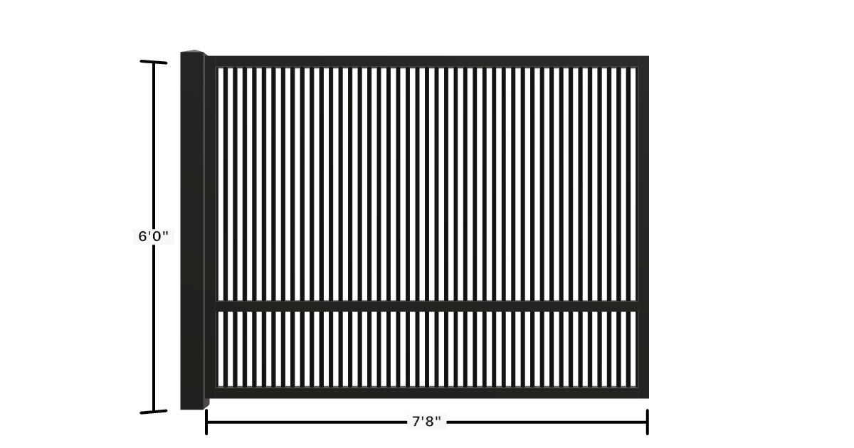 Drawing of the configured Luxury Fence Panel, 7'8" wide × 6'0" high, with dimensions