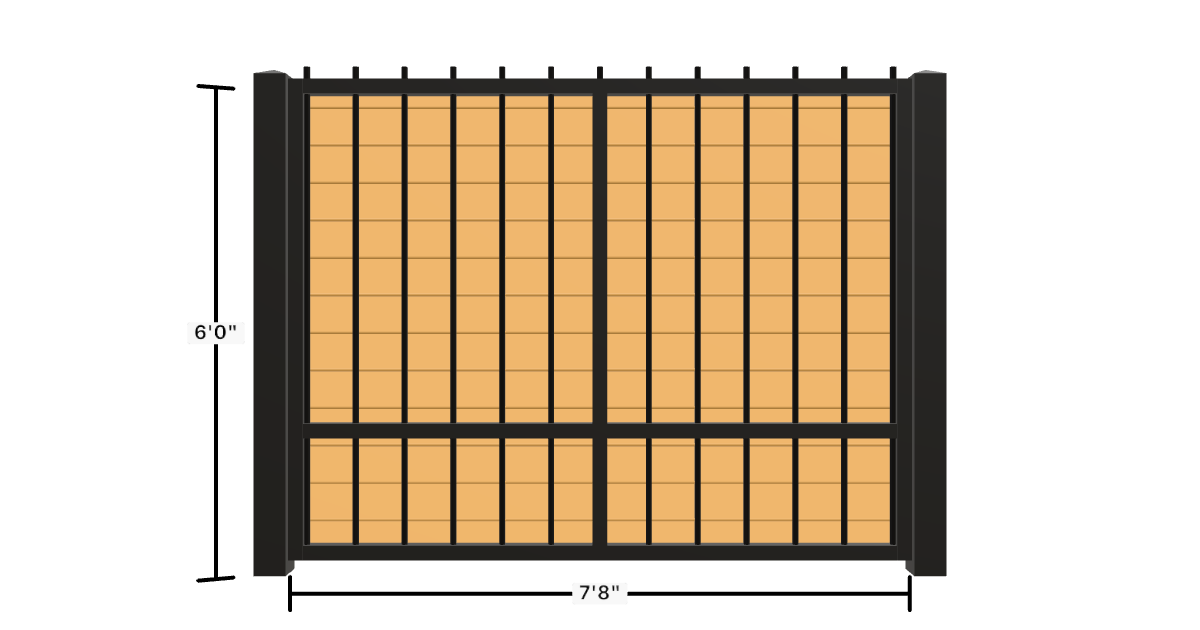 Drawing of the configured Luxury Fence Panel, 7'8" wide × 6'0" high, with dimensions