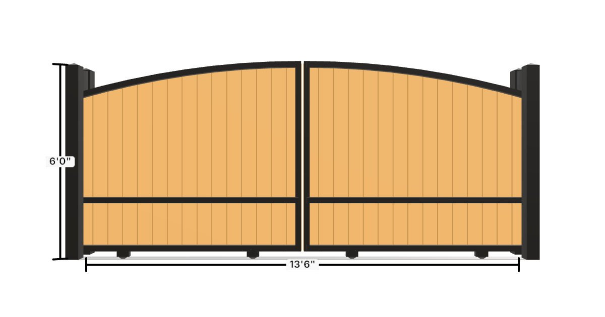 Drawing of the configured Driveway Gate, 13'6" wide × 6'0" high, with dimensions