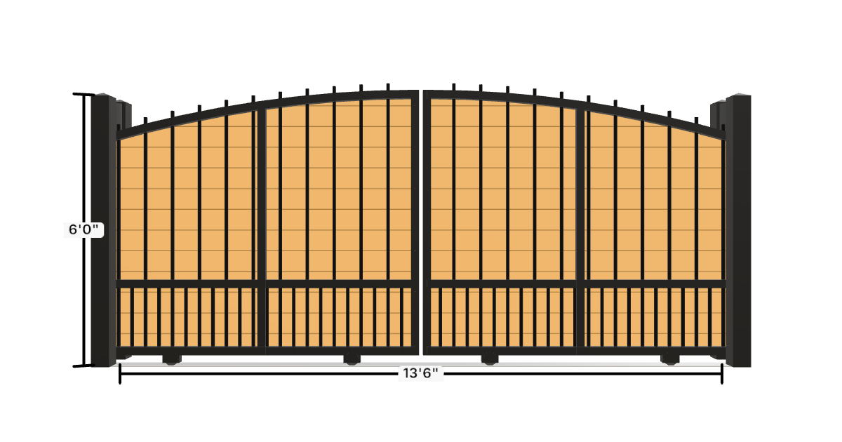 Drawing of the configured Driveway Gate, 13'6" wide × 6'0" high, with dimensions