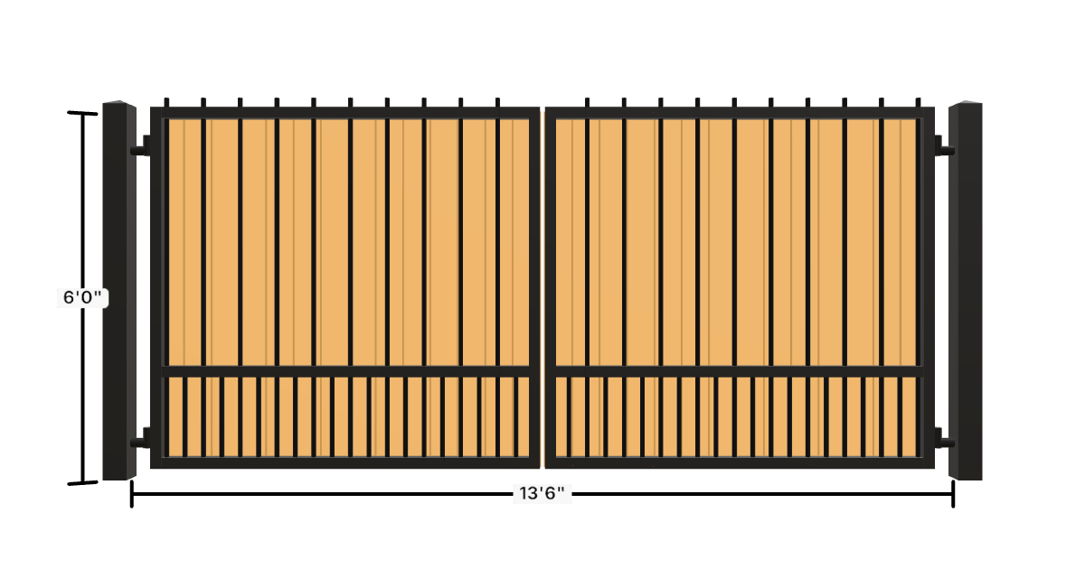 Drawing of the configured Driveway Gate, 13'6" wide × 6'0" high, with dimensions