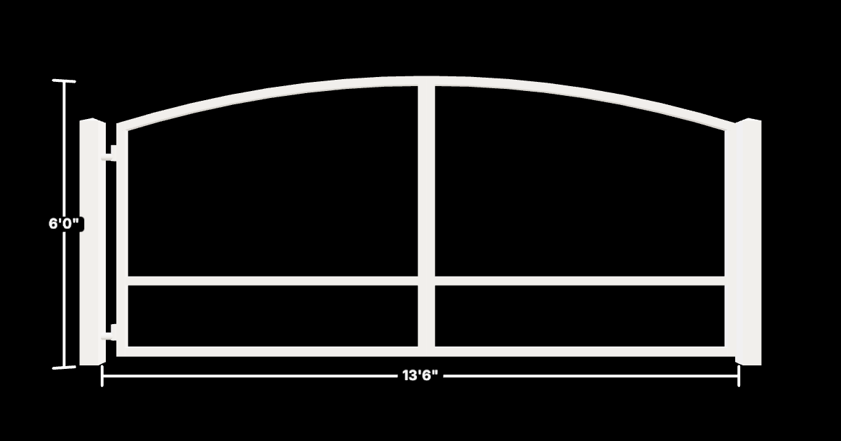 Drawing of the configured Driveway Gate, 13'6" wide × 6'0" high, with dimensions
