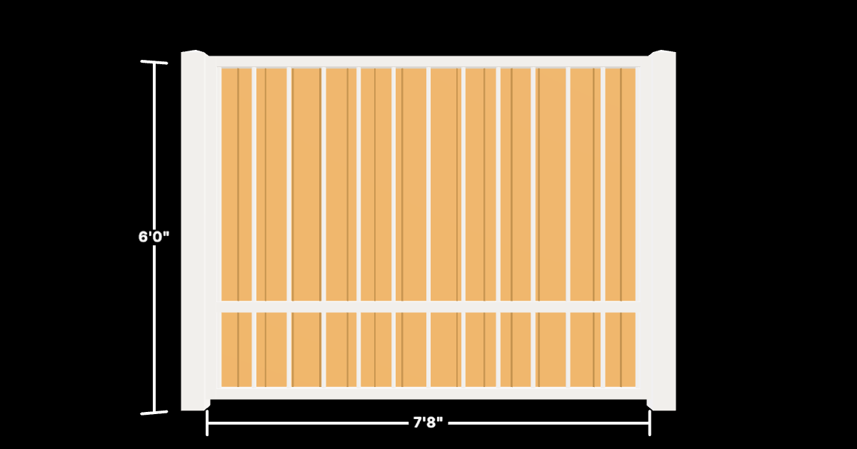 Drawing of the configured Luxury Fence Panel, 7'8" wide × 6'0" high, with dimensions