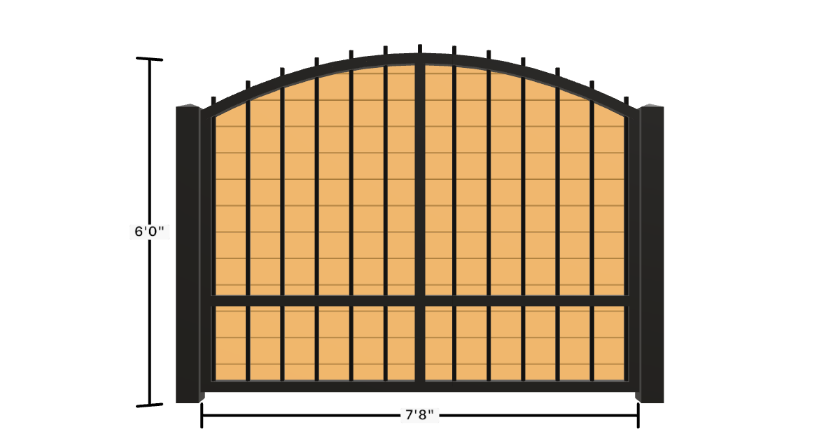 Drawing of the configured Luxury Fence Panel, 7'8" wide × 6'0" high, with dimensions