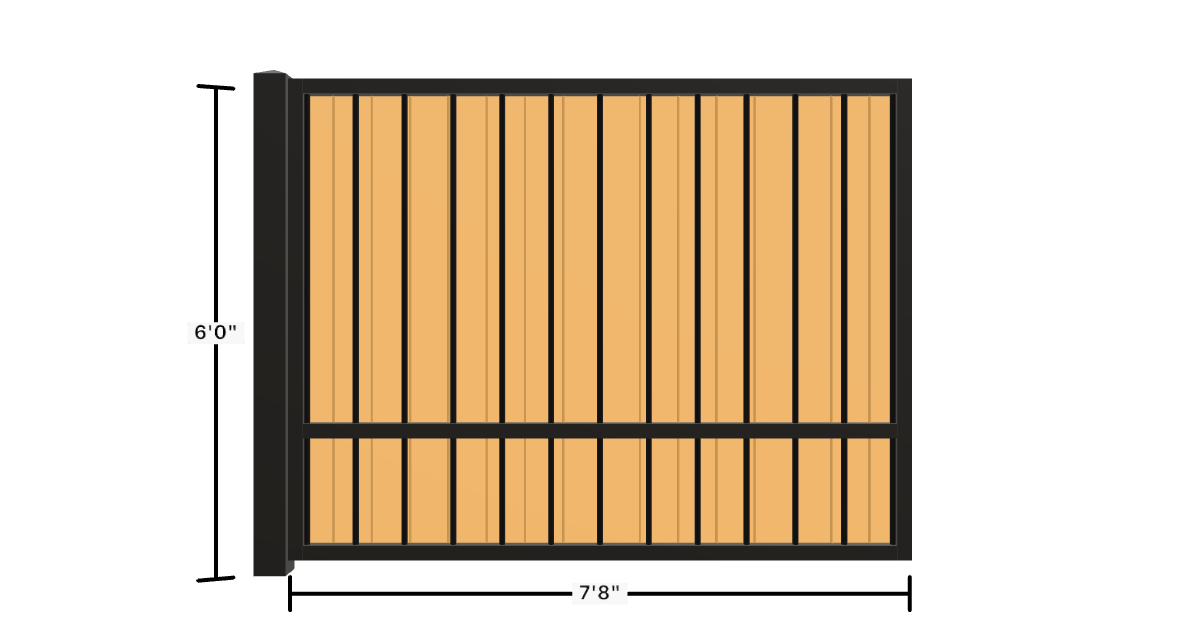 Drawing of the configured Luxury Fence Panel, 7'8" wide × 6'0" high, with dimensions