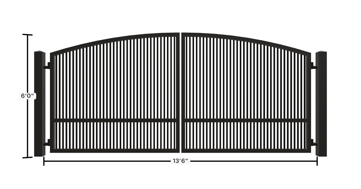 Drawing of the configured Driveway Gate, 13'6" wide × 6'0" high, with dimensions