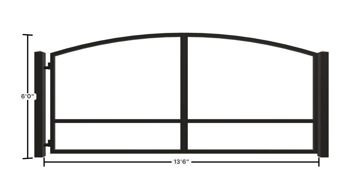 Drawing of the configured Driveway Gate, 13'6" wide × 6'0" high, with dimensions