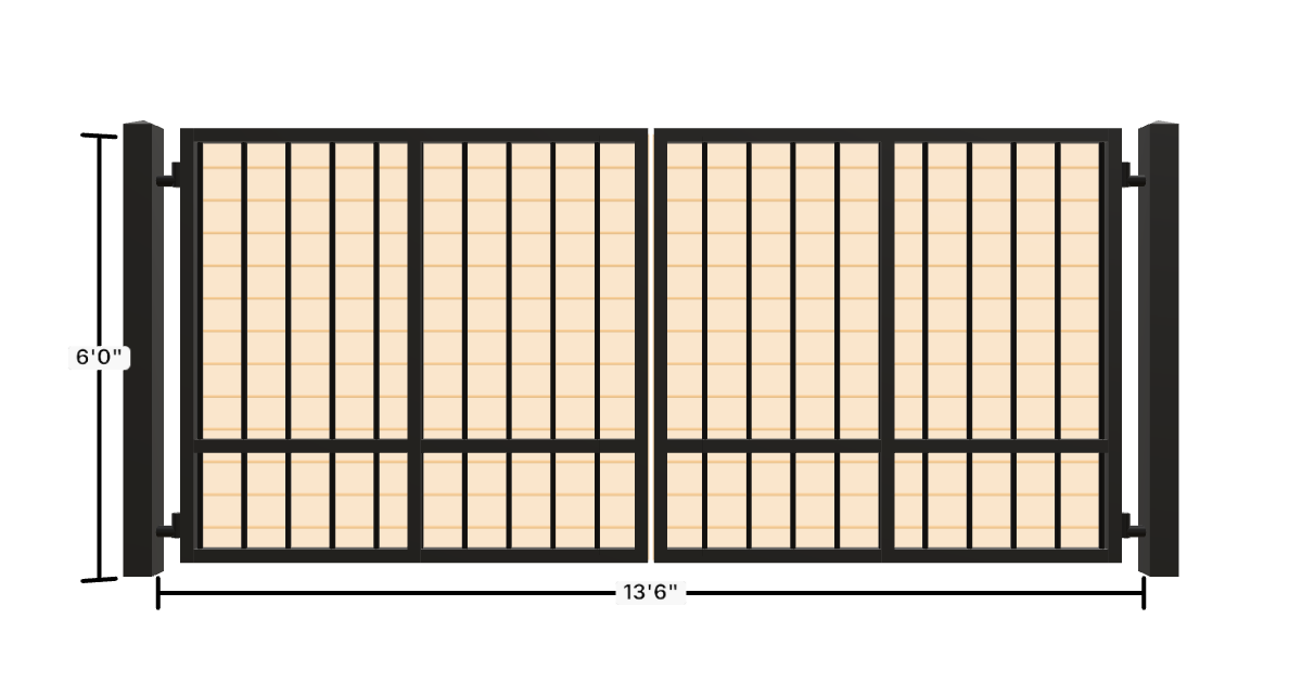 Drawing of the configured Driveway Gate, 13'6" wide × 6'0" high, with dimensions