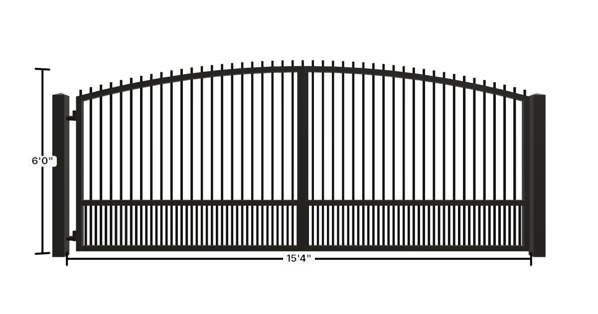 Drawing of the configured Driveway Gate, 15'4" wide × 6'0" high, with dimensions