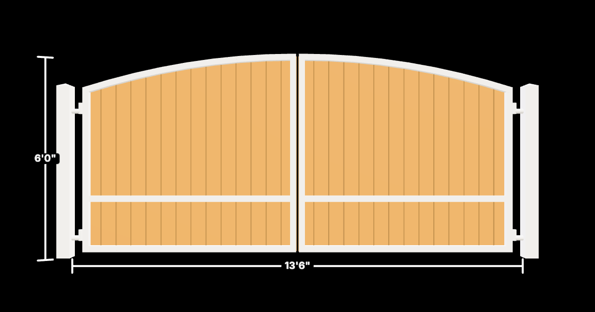 Drawing of the configured Driveway Gate, 13'6" wide × 6'0" high, with dimensions