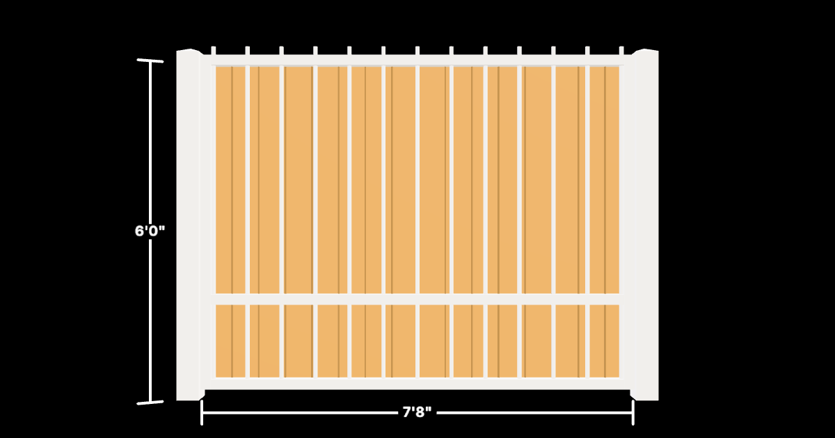 Drawing of the configured Luxury Fence Panel, 7'8" wide × 6'0" high, with dimensions