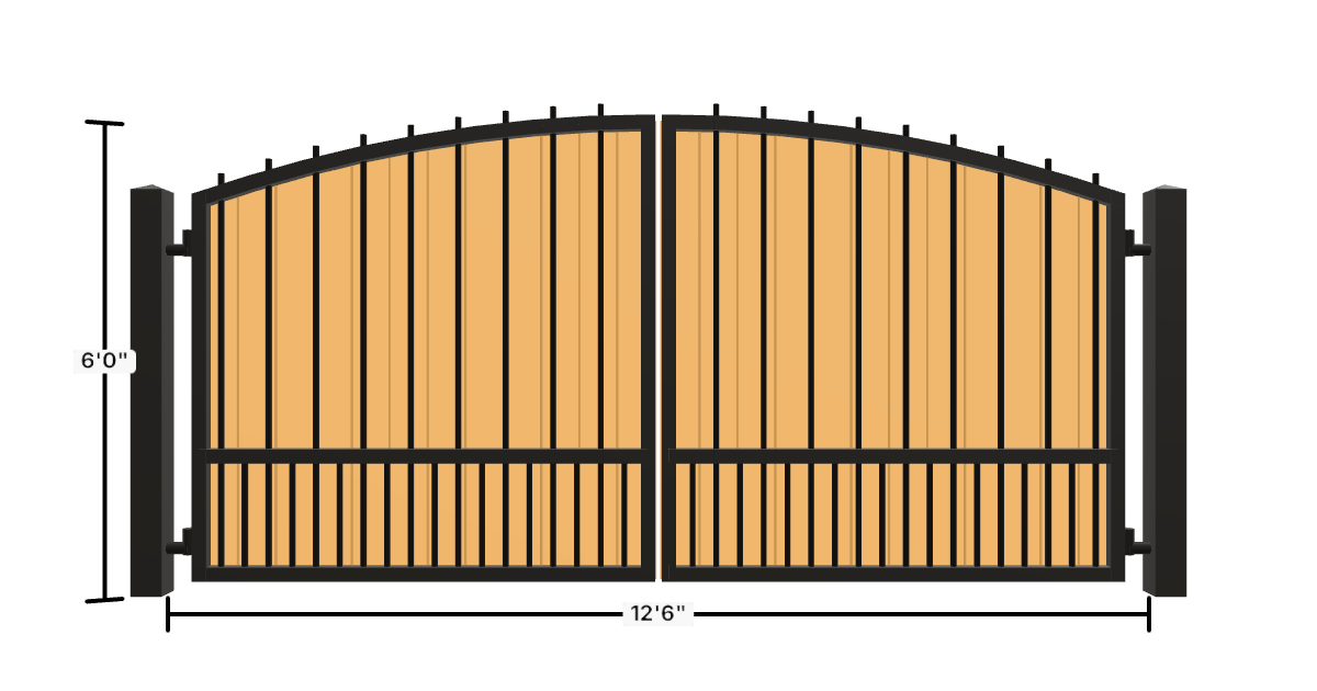 Drawing of the configured Driveway Gate, 12'6" wide × 6'0" high, with dimensions