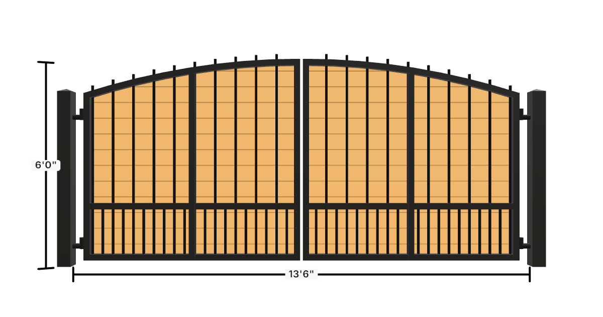 Drawing of the configured Driveway Gate, 13'6" wide × 6'0" high, with dimensions