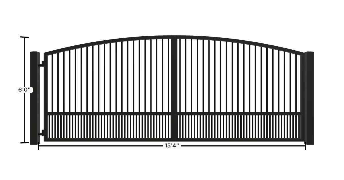 Drawing of the configured Driveway Gate, 15'4" wide × 6'0" high, with dimensions