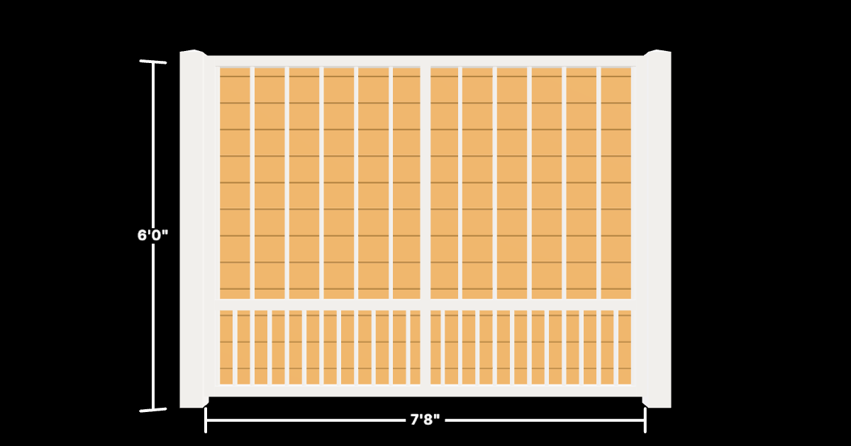 Drawing of the configured Luxury Fence Panel, 7'8" wide × 6'0" high, with dimensions