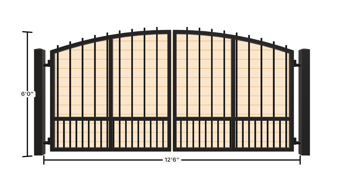 Drawing of the configured Driveway Gate, 12'6" wide × 6'0" high, with dimensions