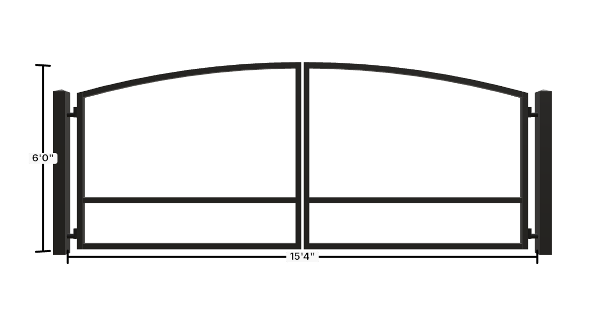 Drawing of the configured Driveway Gate, 15'4" wide × 6'0" high, with dimensions