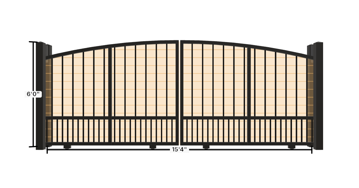 Drawing of the configured Driveway Gate, 15'4" wide × 6'0" high, with dimensions
