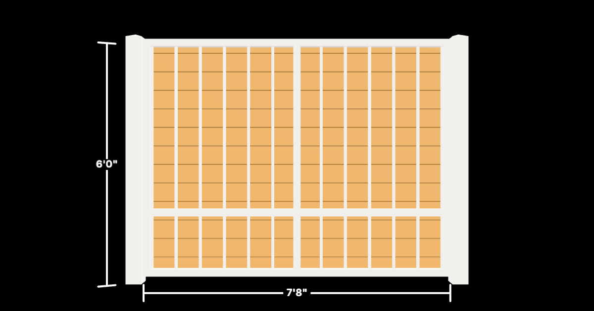 Drawing of the configured Luxury Fence Panel, 7'8" wide × 6'0" high, with dimensions