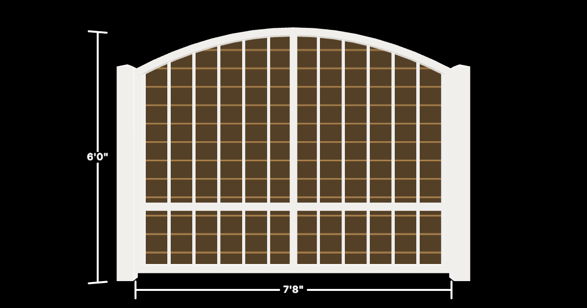 Drawing of the configured Luxury Fence Panel, 7'8" wide × 6'0" high, with dimensions