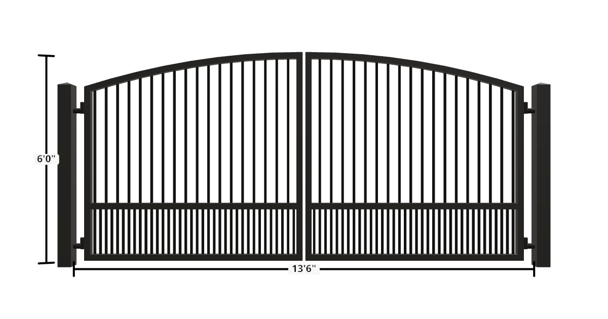 Drawing of the configured Driveway Gate, 13'6" wide × 6'0" high, with dimensions