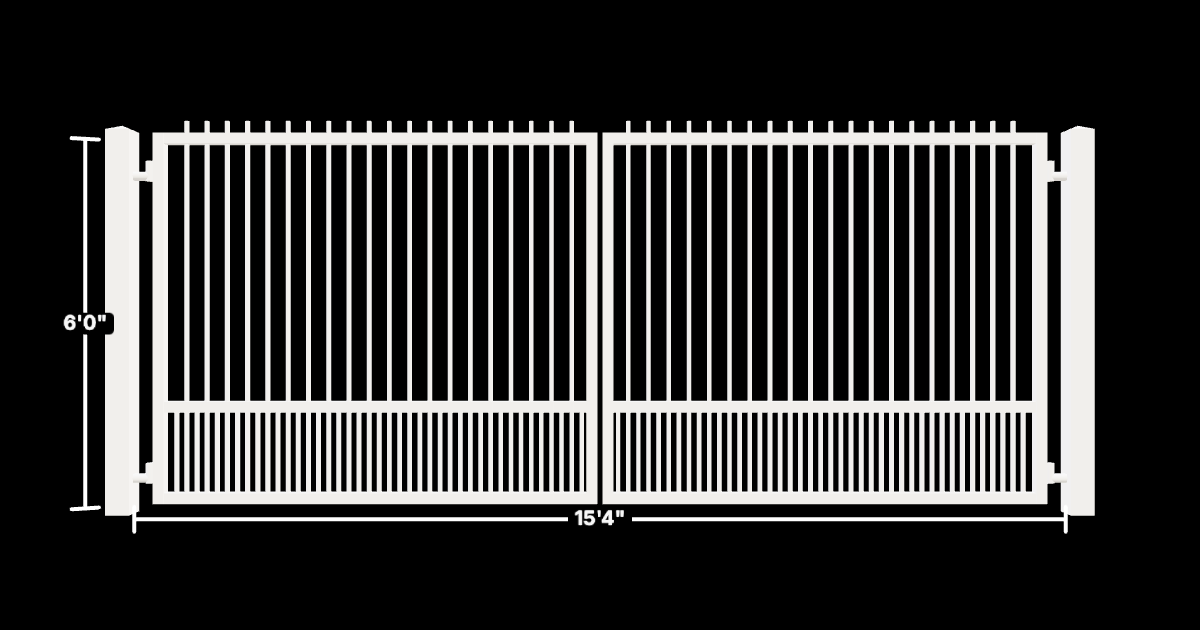 Drawing of the configured Driveway Gate, 15'4" wide × 6'0" high, with dimensions