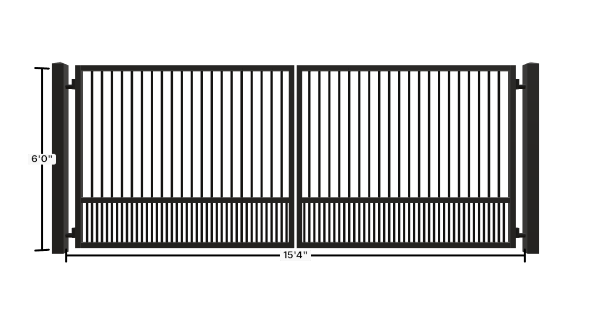 Drawing of the configured Driveway Gate, 15'4" wide × 6'0" high, with dimensions