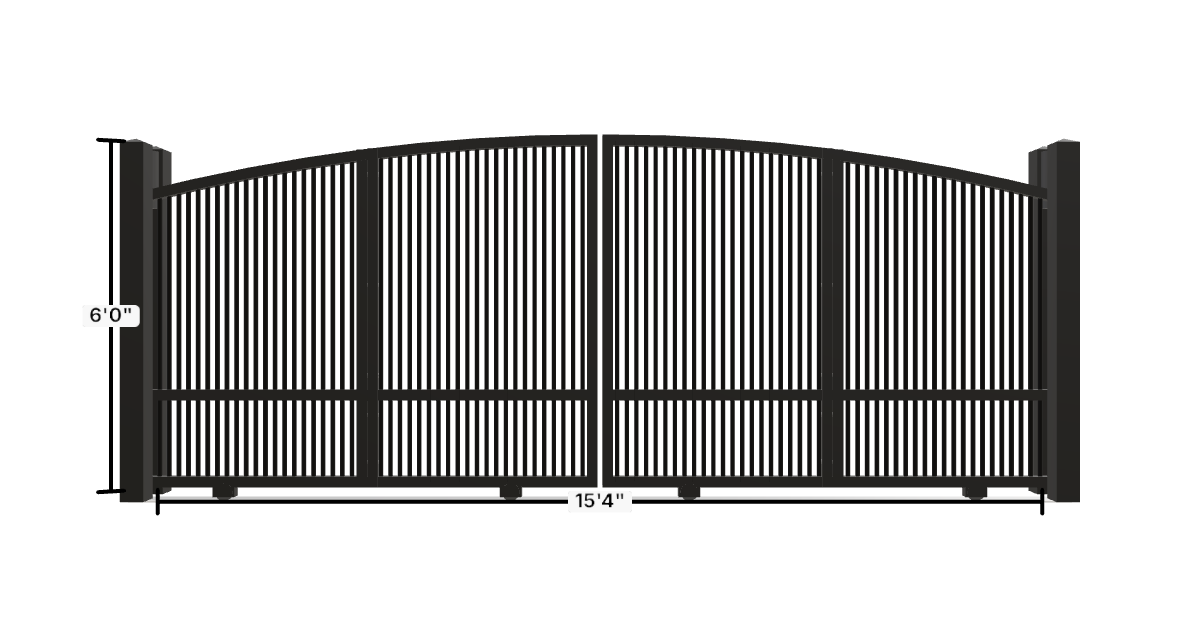 Drawing of the configured Driveway Gate, 15'4" wide × 6'0" high, with dimensions