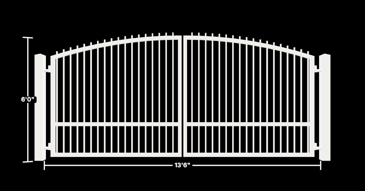 Drawing of the configured Driveway Gate, 13'6" wide × 6'0" high, with dimensions
