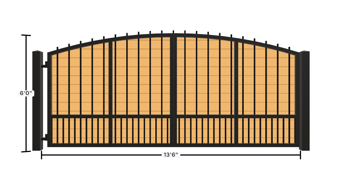 Drawing of the configured Driveway Gate, 13'6" wide × 6'0" high, with dimensions