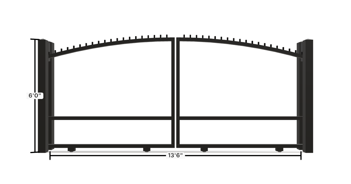 Drawing of the configured Driveway Gate, 13'6" wide × 6'0" high, with dimensions