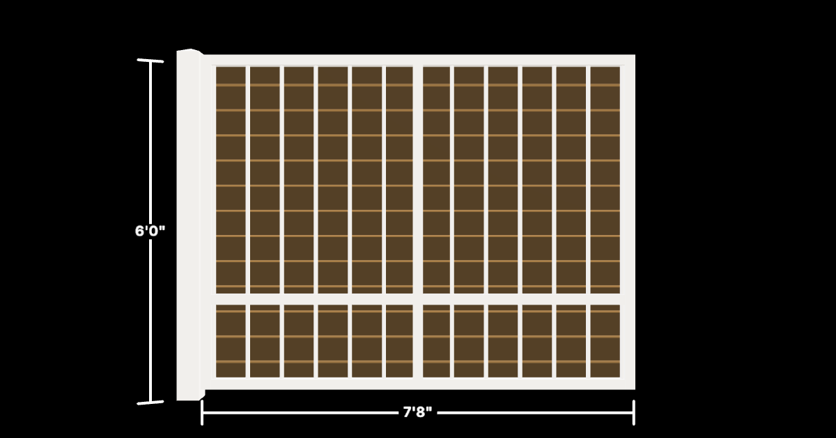 Drawing of the configured Luxury Fence Panel, 7'8" wide × 6'0" high, with dimensions