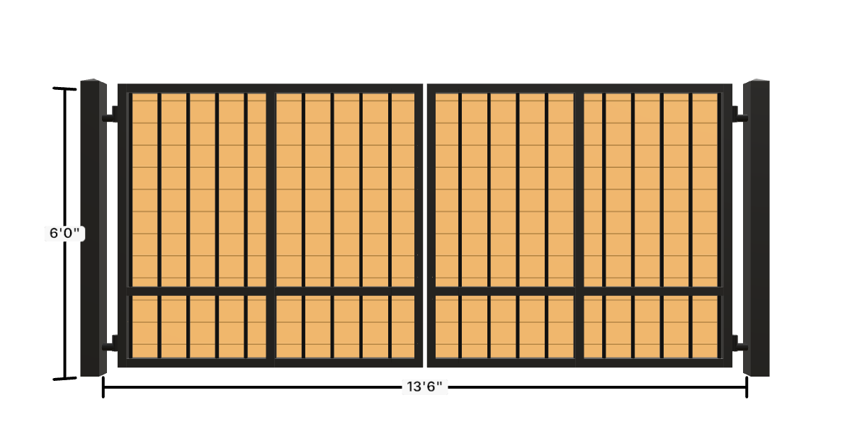 Drawing of the configured Driveway Gate, 13'6" wide × 6'0" high, with dimensions