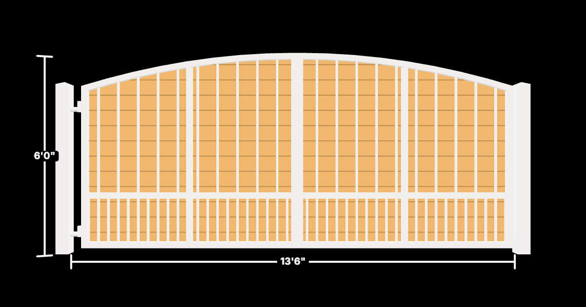 Drawing of the configured Driveway Gate, 13'6" wide × 6'0" high, with dimensions