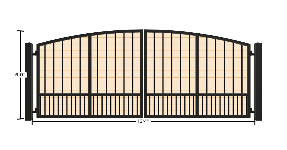 Drawing of the configured Driveway Gate, 15'4" wide × 6'0" high, with dimensions