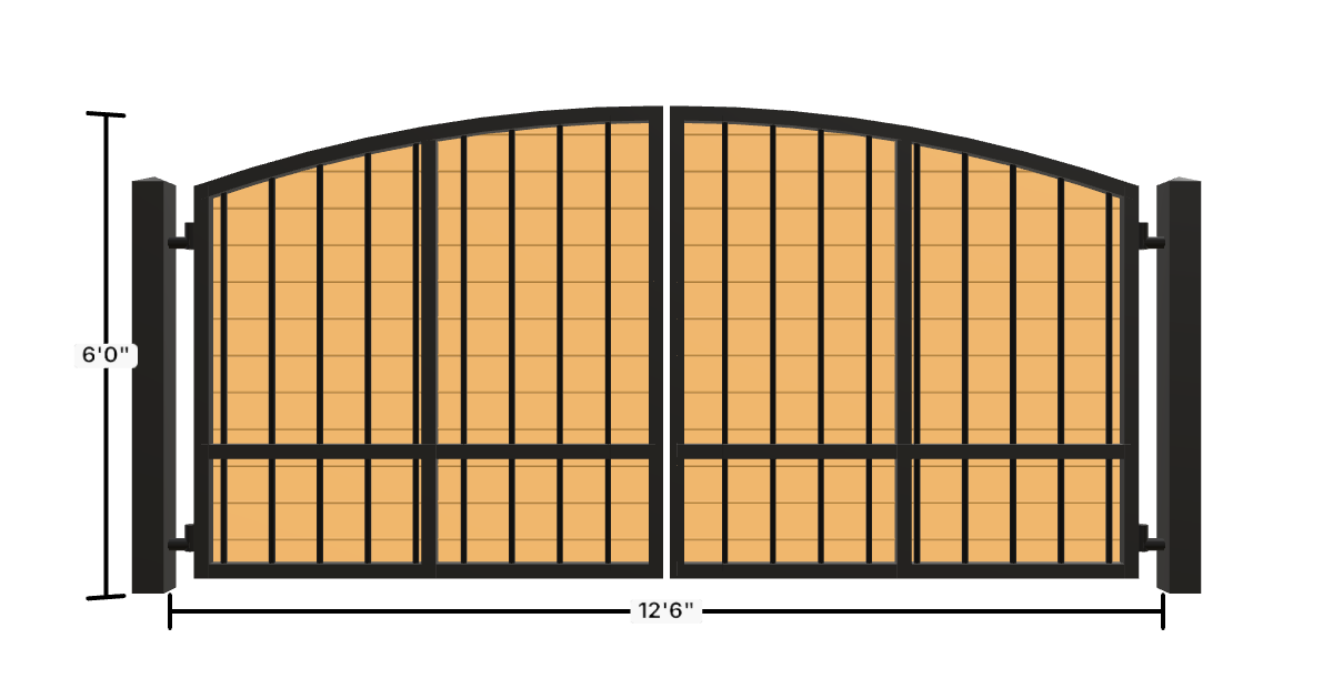 Drawing of the configured Driveway Gate, 12'6" wide × 6'0" high, with dimensions