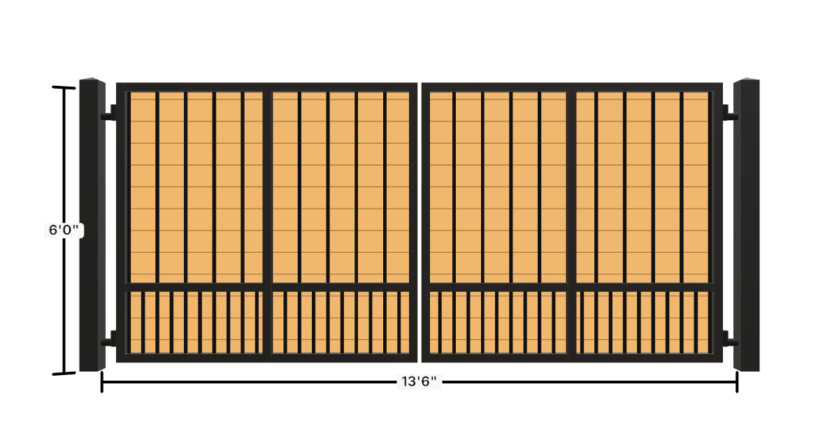 Drawing of the configured Driveway Gate, 13'6" wide × 6'0" high, with dimensions